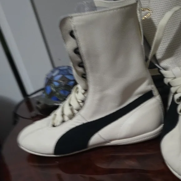 Puma Women's High-Top Cream and Black Sneakers - Picture 5 of 11